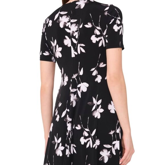 MSK Petite Floral Print Surplice Midi Dress Black White Size PXL - Picture 2 of 5